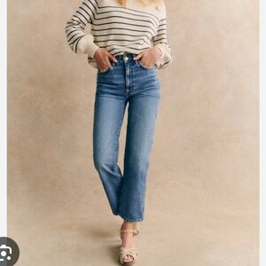 Sézane L’Iconique Droit Jeans Denim Blue Straight Leg EU46 High Rise